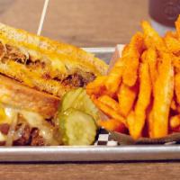 Bbq Grilled Cheese · Made with muenster, cheddar & pepper jackcheese & piled high with our championship pulled po...