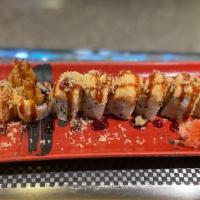 Passion Roll · Shrimp tempura, cream cheese inside lobster salad on top with special sauce.