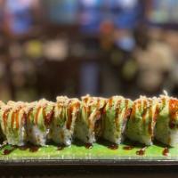 Angel Roll · Fried calamari, cream cheese inside spicy tuna and avocado on top with special sauce.