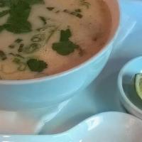 Tom Kha Soup · Coconut milk, lemongrass, fresh galangal, mushrooms, cilantro and choice of protein.