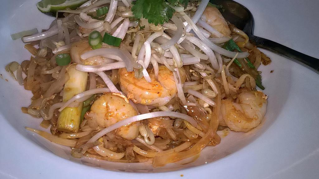 Pad Thai · Sauteed rice noodles in our sweet tamarind sauce garnished with bean sprouts, peanuts and scallions.