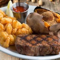 Steak & Shrimp Combo* · Our famous 9 oz. sirloin paired with ½ lb of fried or grilled shrimp. Served with your choic...