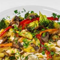  Vegetable Alfredo Pasta  · Mushrooms, Spinach, Onion, and Tri-Colored Peppers and Creamy Parmesan Alfredo Sauce served ...