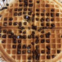 Chocolate Chip Waffle · Our golden waffle topped with melted Belgium chocolate chips.