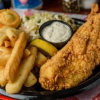 Southern Fried Catfish (2 Pc -2 Sides) · Fresh, farm-raised catfish hand-breaded in cornmeal and served with homemade tartar sauce.
