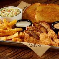 8 Hand-Breaded · Traditional hand breaded tenders, served with your choice of two regular sides, two Texas to...