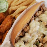 Philly & 6 Wing Combo · Philly Steak, 6 Wings, Fries, a Drink.