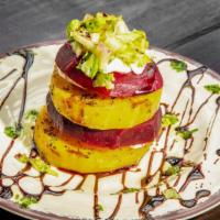 Beetroot & Butternut Salad · Vegetarian. Slow roasted beetroot, butternut, salad greens and goat's cheese, drizzled with ...