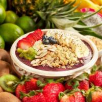 Acai Bowl · Organic blend of acai, strawberry, blueberry and banana, topped with granola, coconut flakes...
