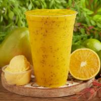 Passion Roots Smoothie · Orange juice + passion fruit vegan ice cream + mango + lime juice + chia seeds