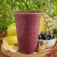 Very Berry Smoothie · Almond milk + blueberry vegan ice cream + blueberry + pineapple + banana + green apple + gin...