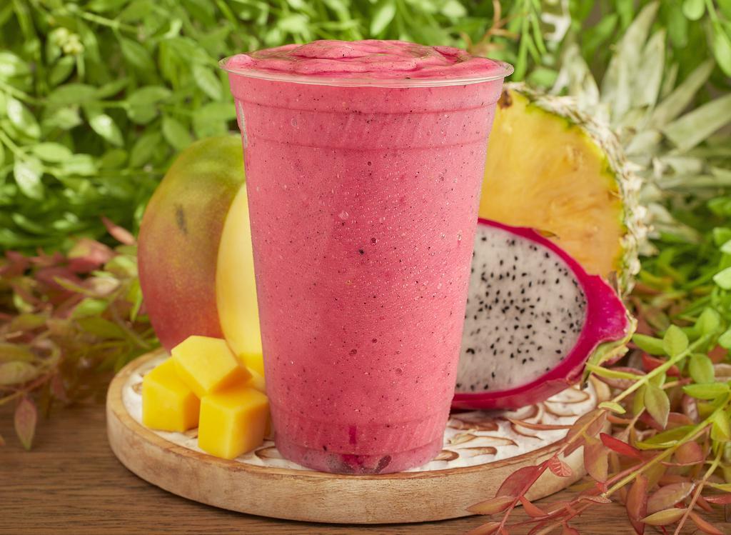 Pitaya Smoothie · Organic pitaya, pineapple, mango, banana and almond milk