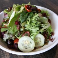 House Salad · Spring Mix Salad w/ Marinated Grape, Tomato, Cucumber, Toasted Nuts and Seeds, Dried Cranber...