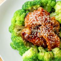 Sesame Chicken · Served with white rice.