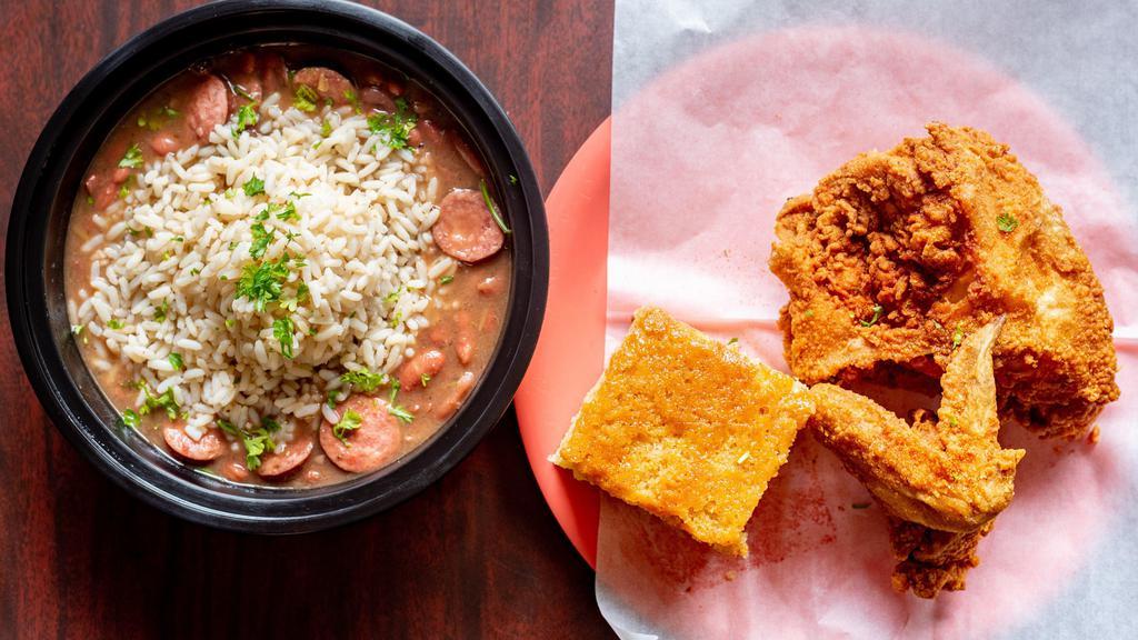 Red Beans & Rice · New Orleans traditional red beans with smoked sausage served over white rice.