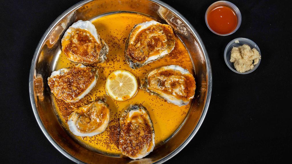 Steamed Oyster (6 Pieces) · 6 pieces of steamed oysters, choose cook level, choose seasoning, and then choose how spicy.