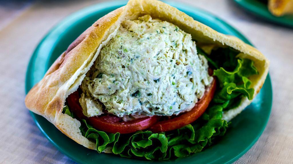 Chicken Salad Sandwich (Most Popular!) * · Our Famous Chicken Salad Served any way you like it with your choice of bread, toppings, side item and a pickle Spear. Add a drink or dessert to make it a meal.