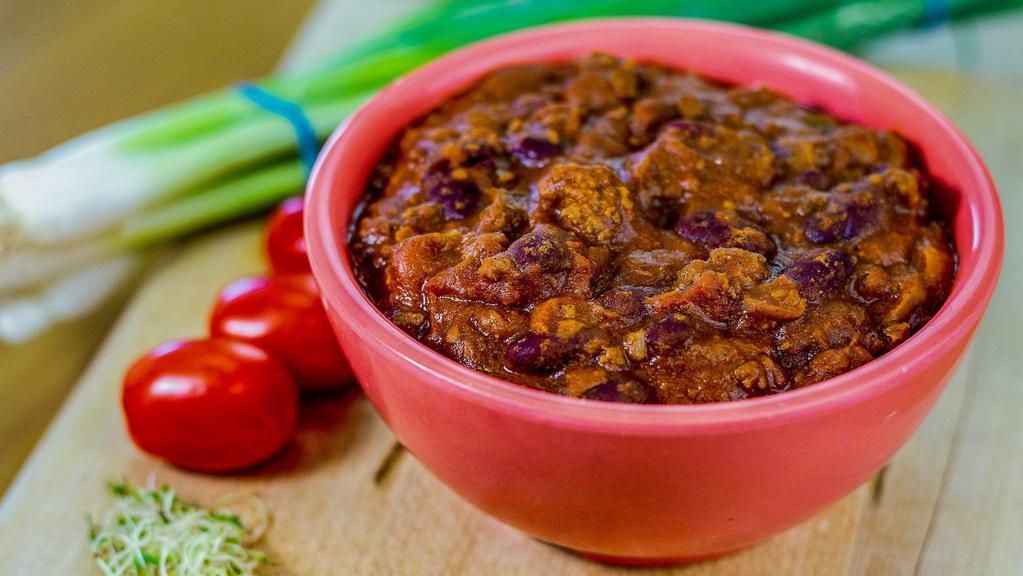 Bowl Chili * · Classic Ground Beef Chili with Kidney Beans, Chili Beans, Tomatoes, Peppers & Onions. Bowl is 12 oz.