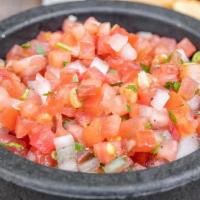 Pico De Gallo And Chips (Gluten Free/Vegan) · Fresh Pico de Gallo with tomatoes, white onion, and cilantro. Served with our freshly fried ...