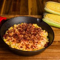 Maicito Con Tocineta (Bacon) · Sweet corn mixed with soft melted mozzarella cheese, Pink sauce, crushed potato chips, our s...