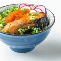 Miso Salmon Rice Bowl · seaweed, tobiko (fish roe), lemon. All Rice Bowls come with a Cup of Miso Soup. All Rice Bow...