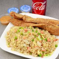 2Pc Fish With Fried Rice Special · Any same kind 2 pieces fish (tilapia or whiting) and fried rice (egg, onion, pea, carrot, an...