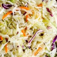 Coleslaw (Lg) · Thinly sliced red ＆ green coleslaw, carrots ＆ poppy seeds dressed with sweet mayonnaise dres...