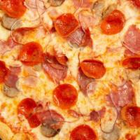 Di La Carne · Tomato sauce, mozzarella cheese, smoked ham, pepperoni, hot soppressata, Italian sausage and...