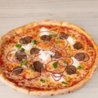 Donetta · Tomato sauce, mozzarella cheese, ricotta cheese, Italian sausage, green peppers and red onio...