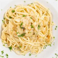 Linguine Aglio E Olio · Linguine pasta with garlic, olive oil, basil, and chopped parsley.