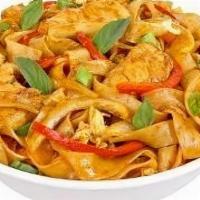 Spicy Drunken Noodles · Steamed white meat chicken, rice noodles, egg, red bell peppers, onions, scallions, garlic a...
