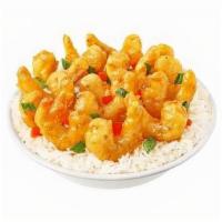 Honey Shrimp · Crispy shrimp, tossed in our signature honey-seared garlic sauce. Served over crispy rice st...
