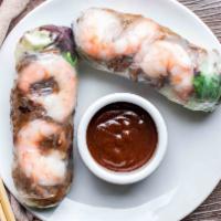 2 Piece Spring Roll · Shrimp, pork, noodle and vegetables wrapped in rice paper and served with peanut sauce.