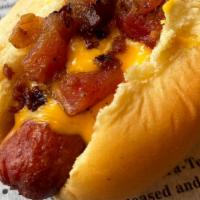 Loaded Cheesedog · Melted Cheddar Cheese & Crispy Bacon!