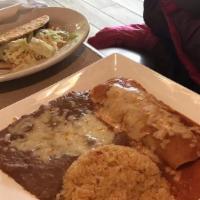 Speedy Gonzalez · 1 taco, 1 enchilada, rice, and beans.