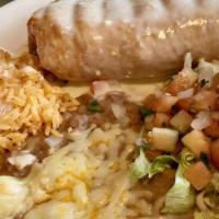 Chimichanga Fajita · Favorite. Steak, chicken, carnitas or shrimp, onions and peppers. Served with rice, beans, s...