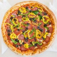 Supreme · Pepperoni, sausage, green peppers, mushrooms, onion, cheese.