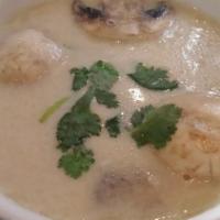 Tom Kha Soup · Mild spicy, contain shellfish, gluten-free.  Authentic coconut soup with galangal, mushrooms...