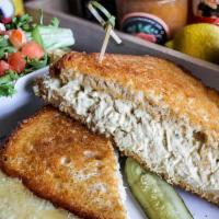 Gocha’S Tuna Melt · Delicious house albacore tuna salad on grilled multigrain bread with Swiss cheese, garnished...