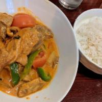Roasted Duck Red Curry · Roasted Duck; de-boned then marinated overnight with red curry sauce blended with Kaffir lea...