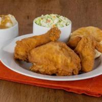 3 Piece Leg, Thigh & Wing Meal · Includes 2 Sides and a Biscuit.