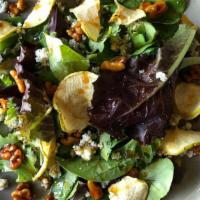 Gorgonzola Salad · mixed greens, Gorgonzola cheese, candied walnuts and green apple