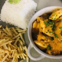 Strogonoff De Frango · strips of chicken file and mushrooms sautéed in a delicious cream sauce. Served with rice an...