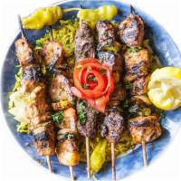 Sultan'S Feast · One each of our five protein kababs:
Lamb, Chicken, Kafta, Swordfish and Shrimp