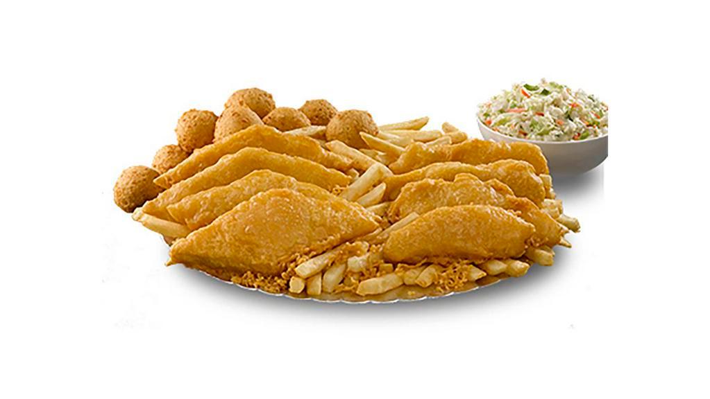 8 Piece Family Meal · 8 pieces mix and match fish/chicken, two family size sides, and 8 hushpuppies.