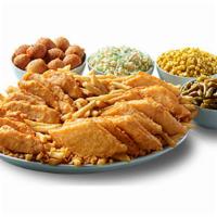Family Meal (16 Pieces) · 16 pieces mix and match fish/chicken, four family size sides, and 16 hushpuppies.