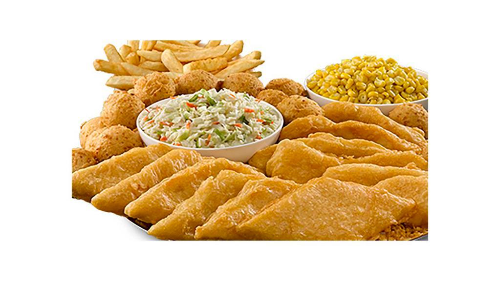Family Meal (12 Pieces) · 12 pieces mix and match fish/chicken, three family size sides, and 12 hushpuppies.