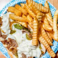 Philly Combo · Chicken or steak. Grilled onions, green pepper, mayo, and cheese served with french fries an...