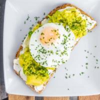 Avocado Toast · Avocado, multigrain bread, cream cheese, egg, chives.