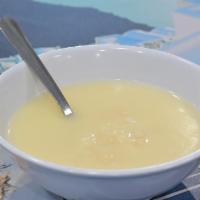 Avgolemono Soup · Grandmothers recipe, chicken, lemon, and rice soup with egg. 16oz.